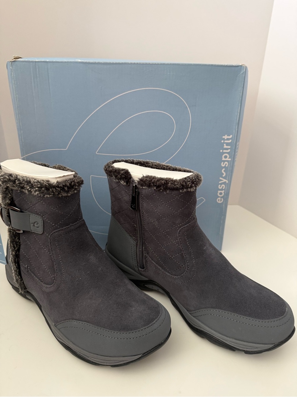 Easy Spirit Ember Dark Gray Faux Fur Water Resistant Winter Boots 9M NIB